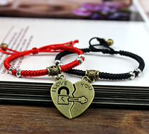 Red Rope Couple Bracelet Handletie Love Key Lock Mens and Womens Vintage Bracelet Adjustable Bracelet