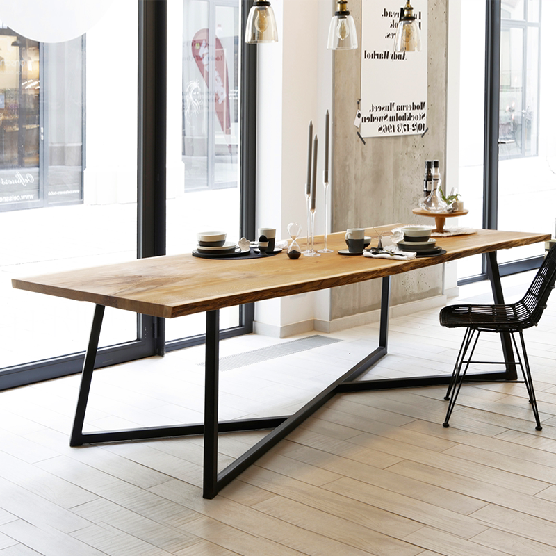 Nordic dining table wrought iron solid wood dining table industrial style rectangular retro desk creative desk conference table long table