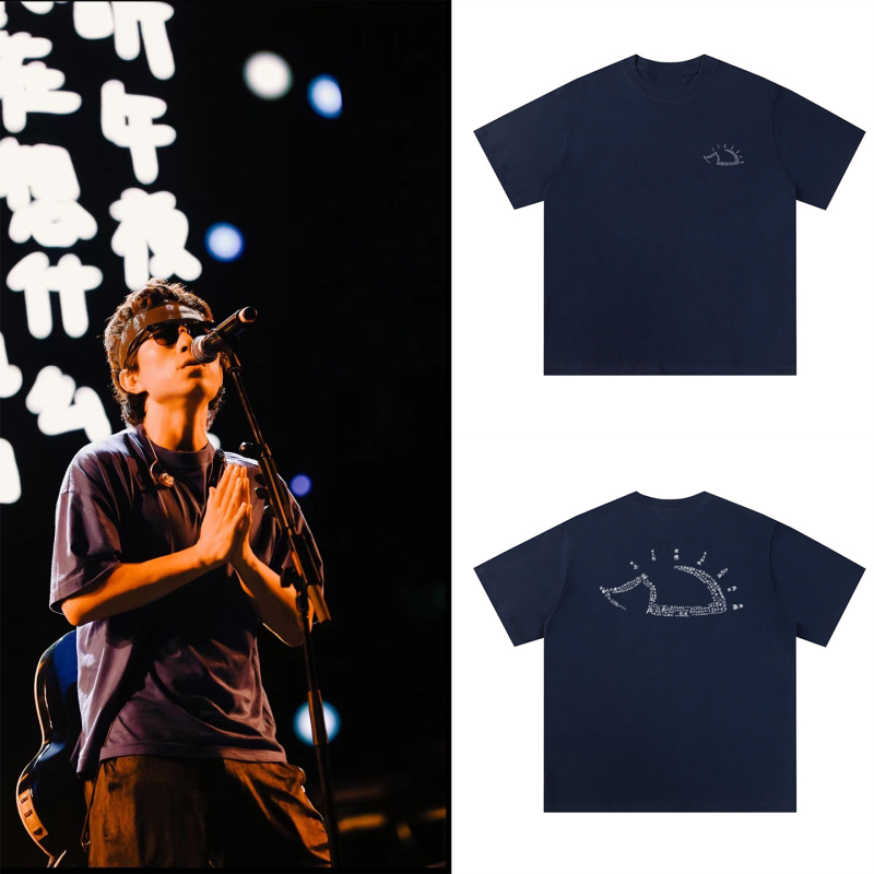 Zhang Lei's Same Style Pure Cotton Top with Letter Print Short-Sleeve T-Shirt, a Must-Have for Music Festival Fans, ins Couple's Top