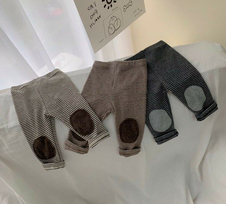 Infant autumn and winter striped plus velvet underwear baby stretch cloth trousers outer wear pants children's casual pants