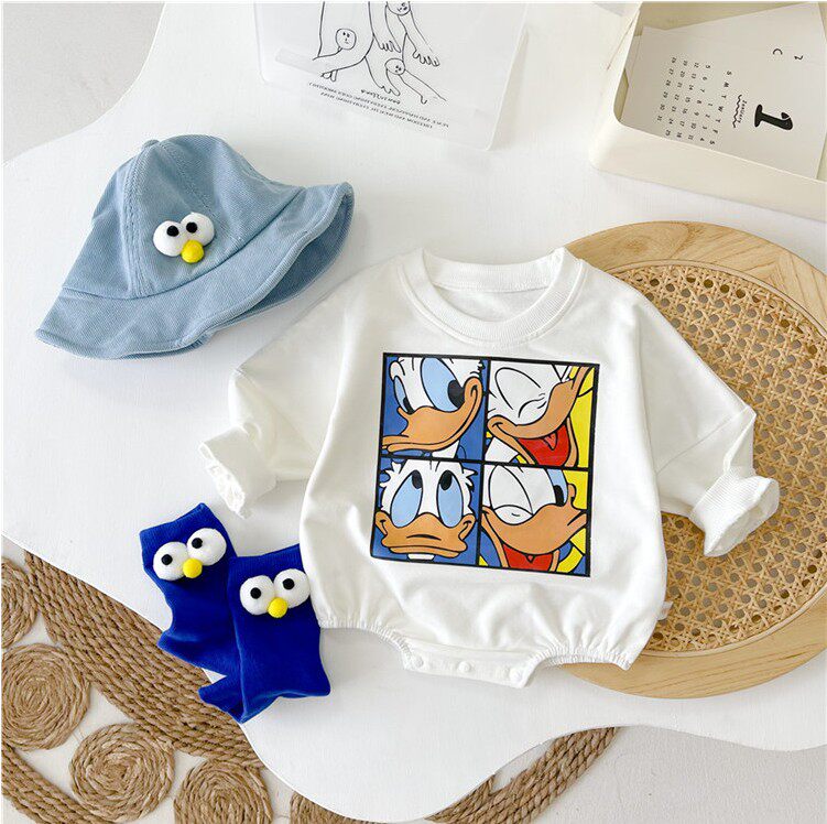 Baby summer clothes Korean version bag fart romper baby cotton cartoon sweater triangle romper children's outing jumpsuit