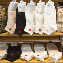 Socks Womens socks shallow mouth Korean cute heart-shaped low white boat Socks solid color Spring and Autumn Heart Heart Love socks