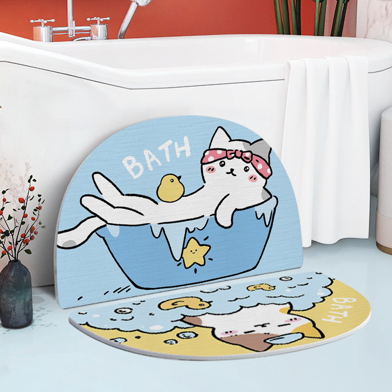 Diatom mud floor mat Semi-circular cartoon bathroom powder room non-slip absorbent cool mat Quick-drying floor mat Toilet door floor mat