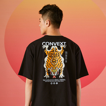 CONVEXT XIETU man leather bag print T-shirt tiger skin loose short sleeve tide men and women