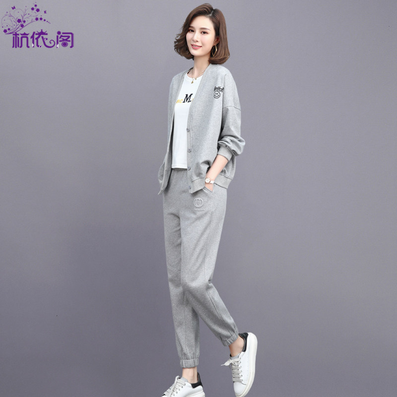 Sports Suit Women Spring Autumn 2022 New Foreign Pie Age Temperament Early Spring Casual Fashion Thick T-shirt Two Sets