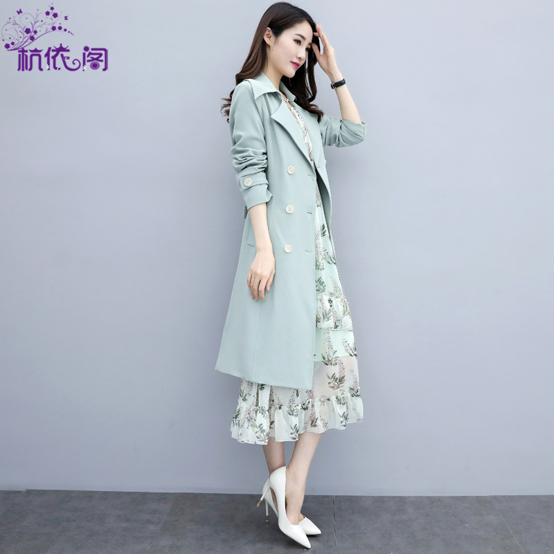 Wind coat woman medium long version small sub 2022 Spring autumn dress new Korean version Temperament Pop Inn Wind Leisure jacket