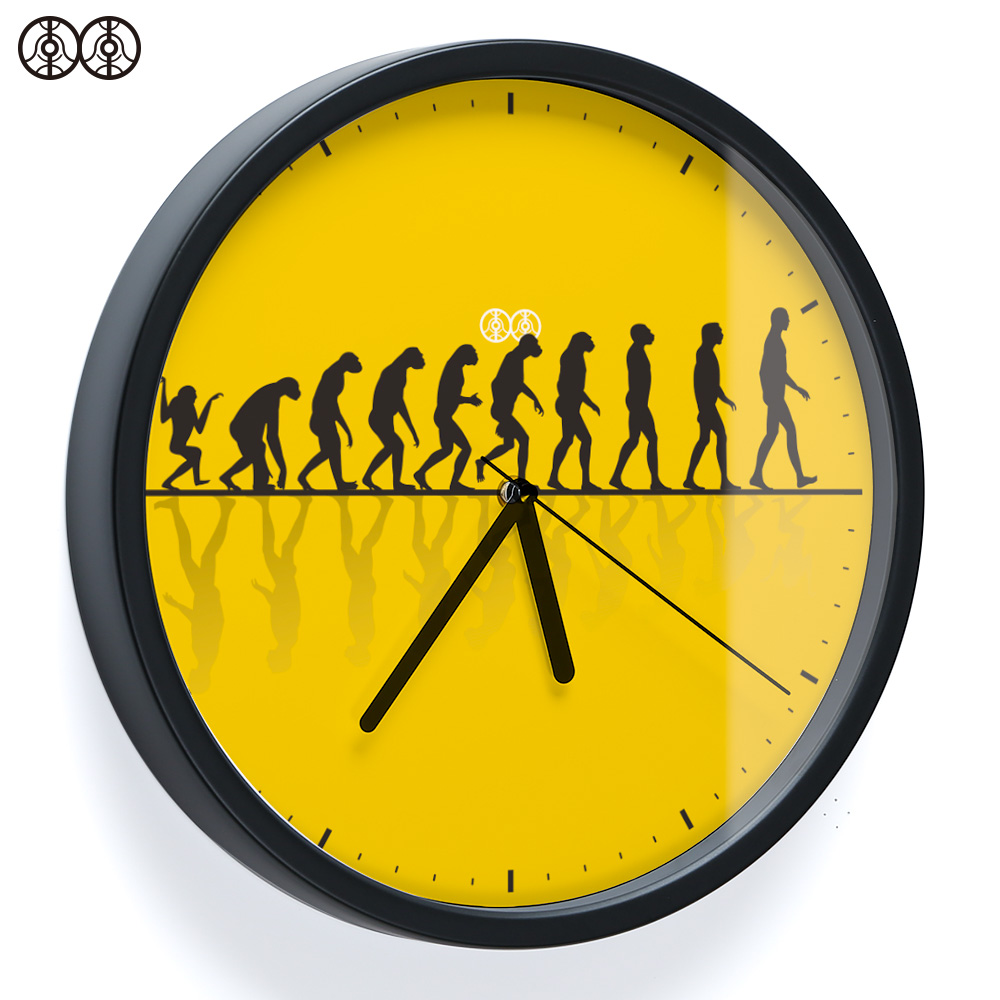 Li Li art wall clock hanging watch original human evolution Solid wood living room creative mute quartz clock