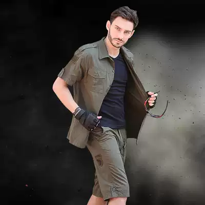 Military wild outdoor sports summer short sleeve shirt military fan clothing men's field work clothes cotton two-piece suit