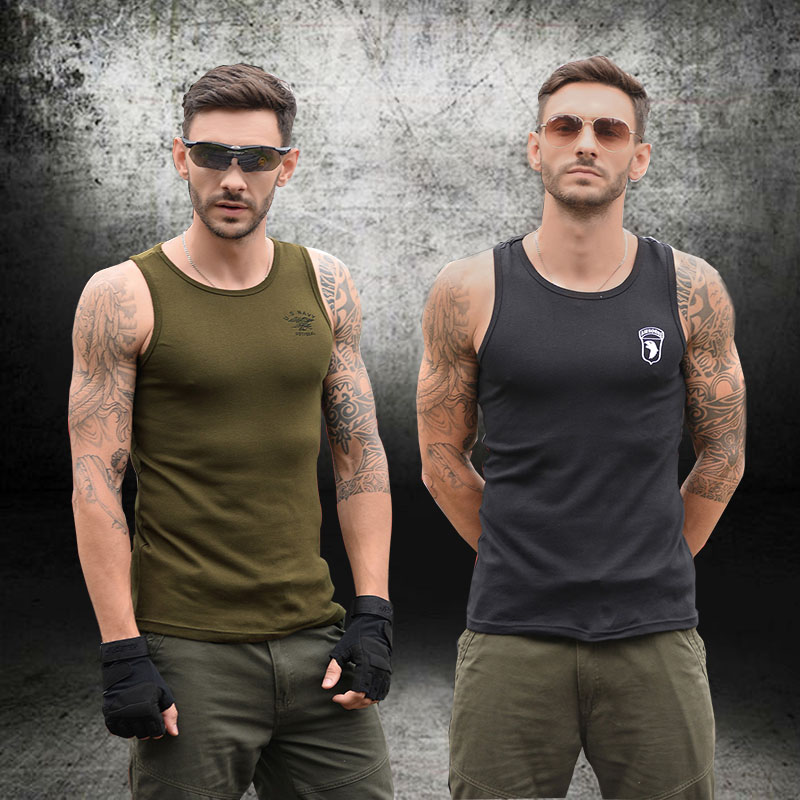Summer military fans breathable slim-fit men's vest sports fitness sleeveless tight-fitting hurdler base I-shaped vest undershirt