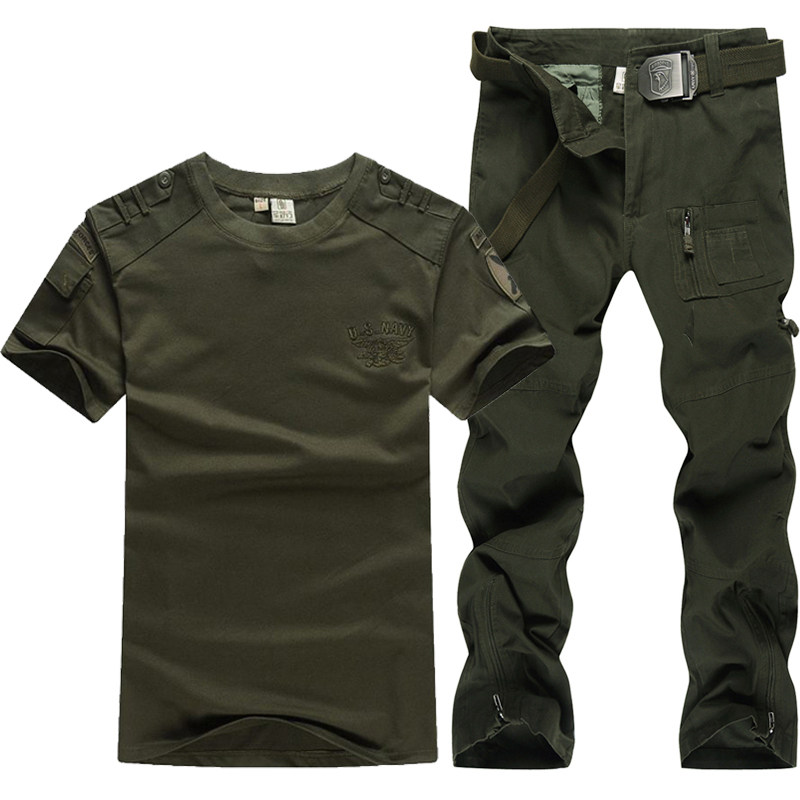 Army Wild Rows Outdoor Summer Army Fans Short Sleeves T-shirt Suit Field Camouflak Loose Leisure Military Training Wear-wear Working clothes