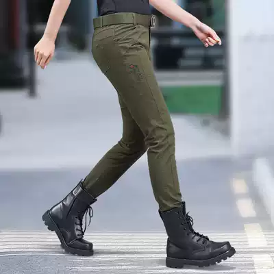 Outdoor casual camouflage pants female military fans overalls trousers slim stretch narrow foot pants military green military pants