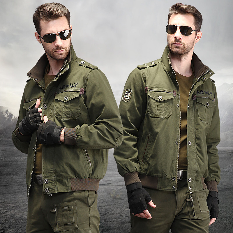Outdoor autumn and winter camouflage workmanship dress training uniform cotton standing leader fan jacket men multi-pocket military style jacket