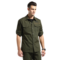  Spring and summer outdoor leisure pure cotton breathable army fan shirt Mens loose camouflage training clothes two-wear lapel shirt