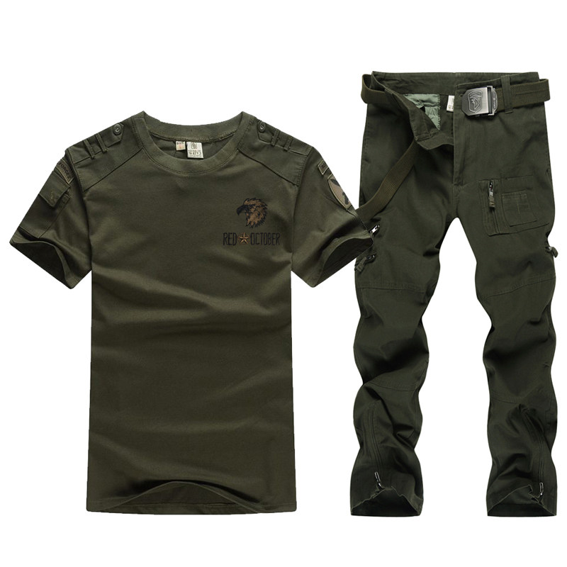 Military field line outdoor leisure military fan suit Men's summer loose mountaineering camouflage military training suit Overalls Short-sleeved tactical suit