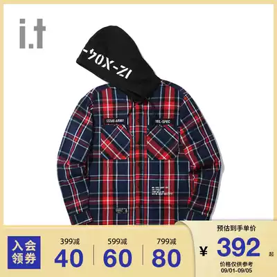 it izzue men shirt autumn trend check military wind letter hooded 8103F9D