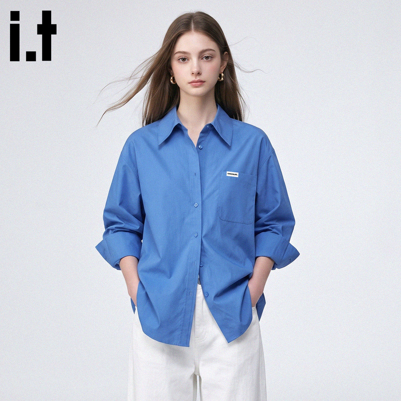 Itchocoolate French Klein Blue Long-Sleeved Shirt Jacket for Women, Autumn Outerwear, Pure Cotton Shirt Cardigan Itchocoolate French Klein Blue Long-Sleeved Shirt Jacket for Women, Autumn Outerwear, Pure Cotton Shirt Cardigan