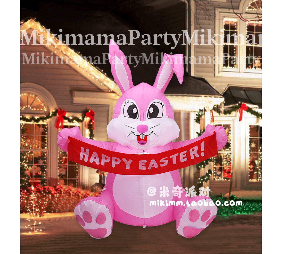 Cross-border Inflatable Easter Bunny 1 5m Inflatable Pink Cute Rabbit LED Luminous Inflatable Model Garden Decoration