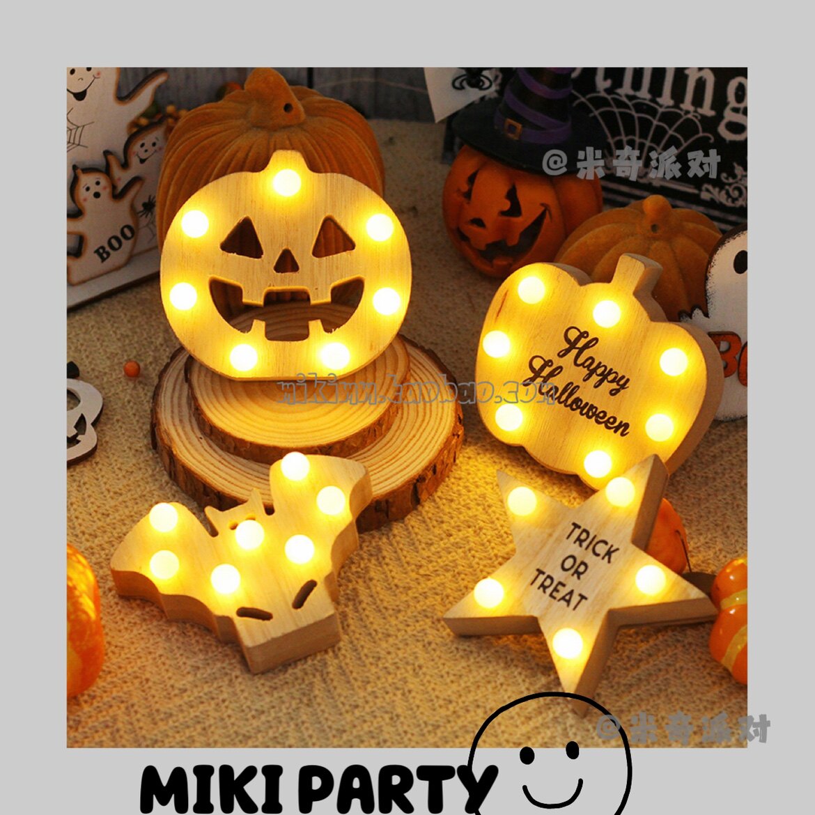 Halloween decorations pumpkin bat lights log wood ornaments stars desktop holiday decoration apple