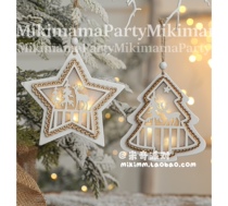 Christmas tree pendant decoration supplies Christmas wooden lamp accessories glowing white five-pointed star window
