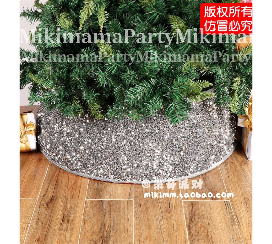 2022 Amazon Christmas Sequin Tree Skirt Christmas Decoration Tree Wrap Christmas Tree Collar Dark Gray Sequin Tree Skirt
