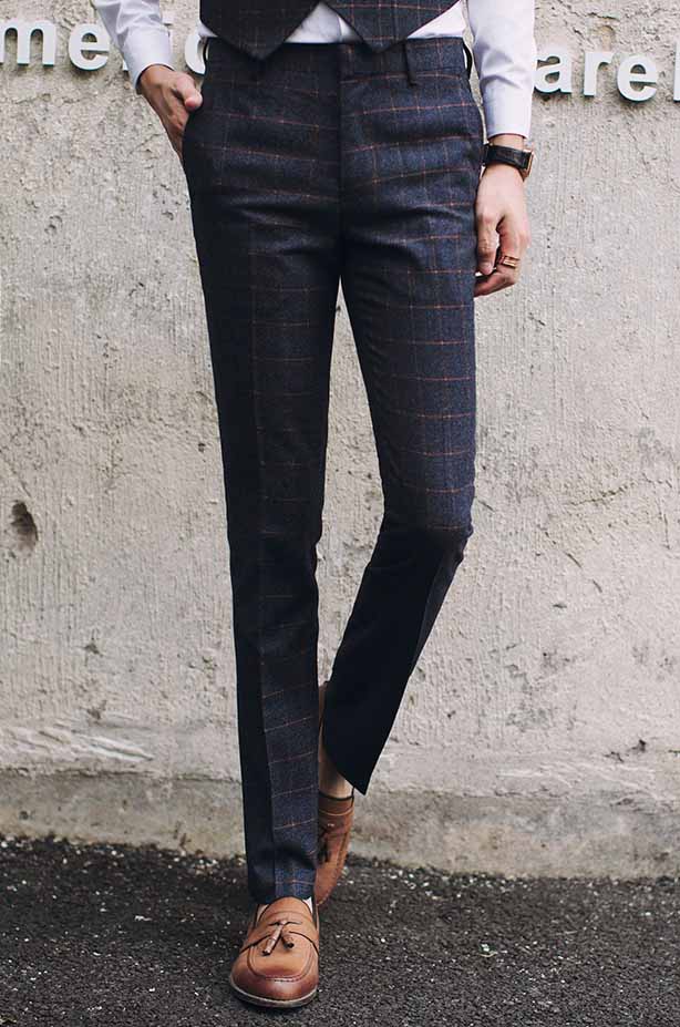 quần phù hợp với những người đàn ông Hàn Quốc của Hàn Quốc quần Slim nam quần kinh doanh retro thường kẻ sọc phù hợp với bàn chân thẳng quần âu