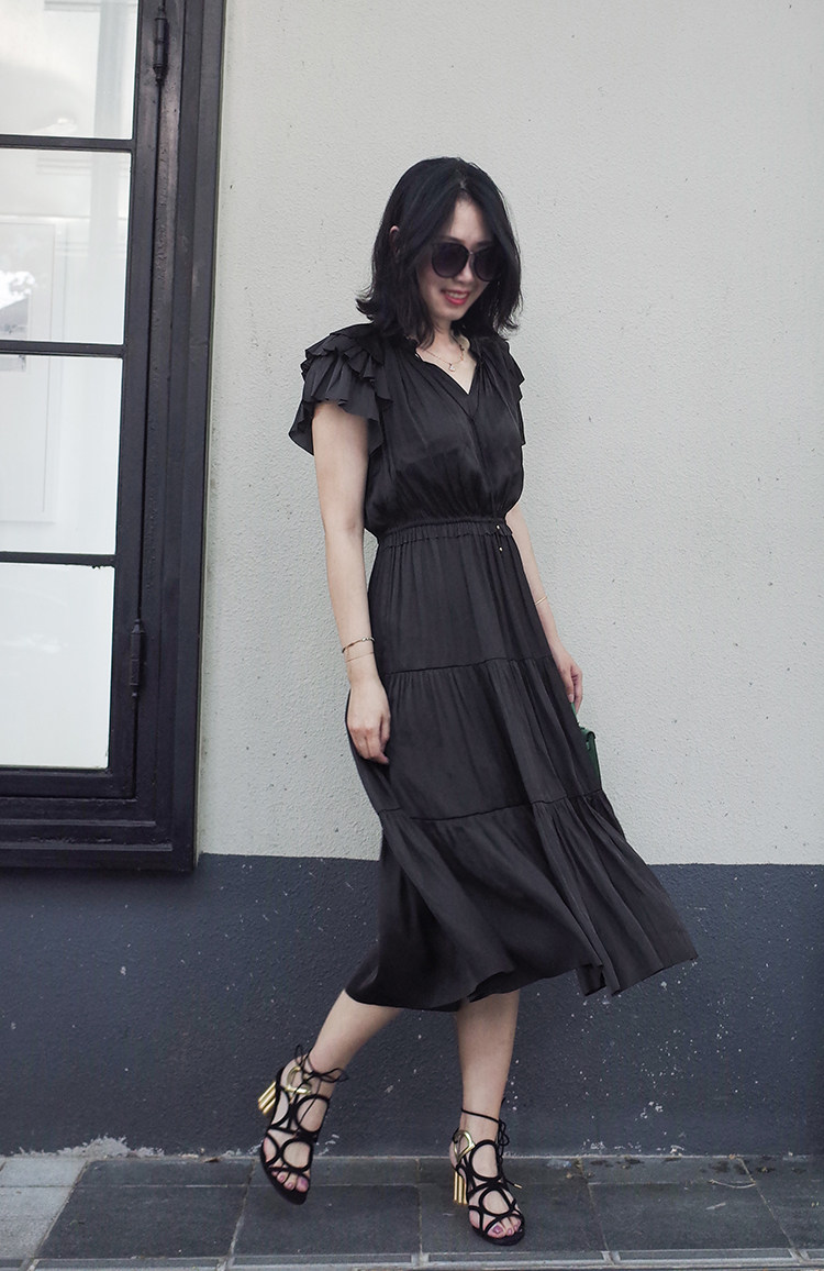 LunaMade silky texture, cool in summer, layered romantic swing, 1 4-inch socket wrench sleeve dress