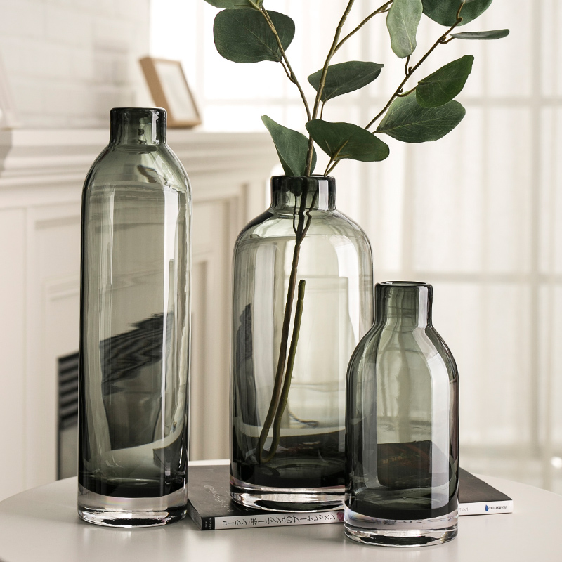 Large European-style retro living room flower arrangement vase transparent glass flower dried flower vase light luxury decoration ornaments ins