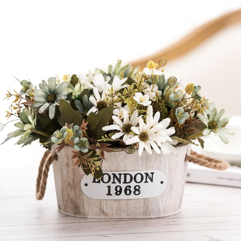 Retro simulation flower silk flower oil painting beauty chrysanthemum decoration living room dining table kitchen floral hanging rope barrel