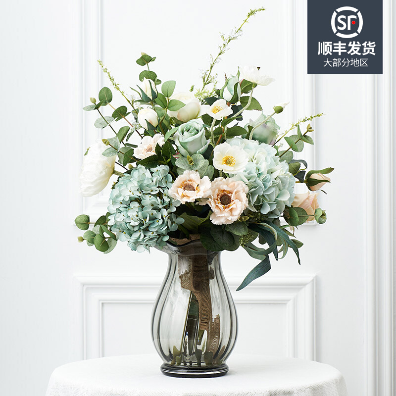 Macaron Color Living Room Emulation Floral Bouquet Silk Flower Fake Flowers Placed Ceramic Vase Interior Decoration Flower Suit Pendulum