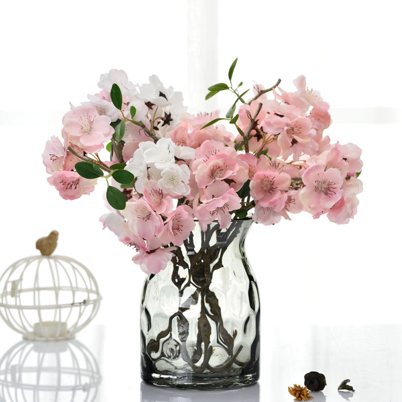 Simulation cherry blossom fake flower silk flower dining table overall floral living room dry flower arrangement single decorative bouquet