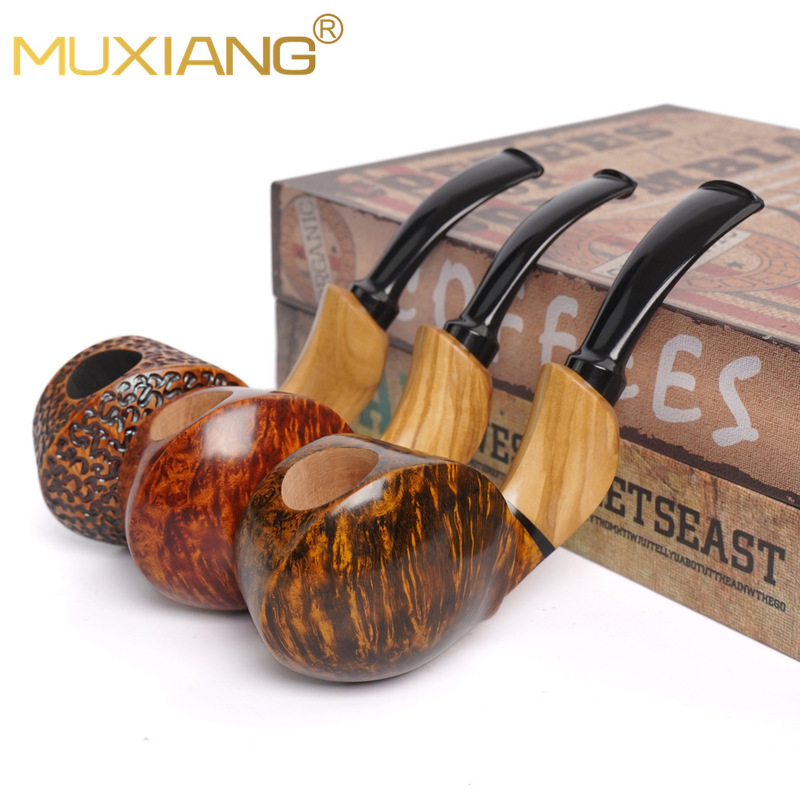 Wooden Briar Wood Pipe with Double-Sided Drum-Shaped Design, Pufferfish Pipe, Men's Exclusive 3mm Filter Solid Wood Briar Pipe Collection