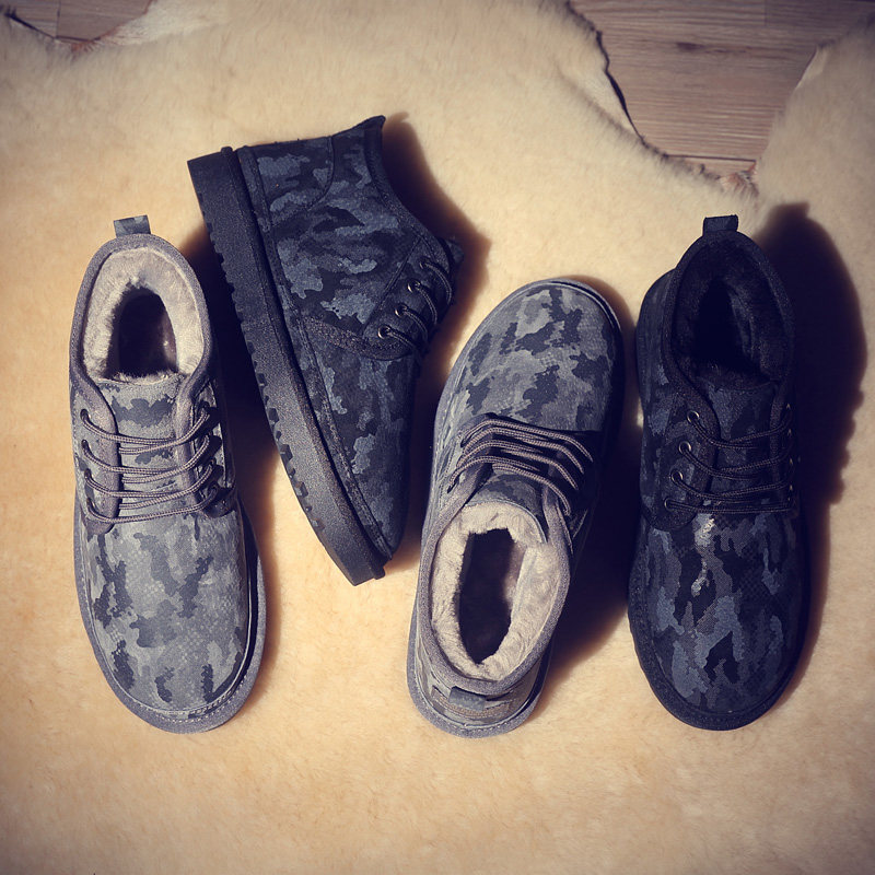 2022 new camouflage winter snow boots men's short boots plus velvet warm cotton shoes men's waterproof bread shoes