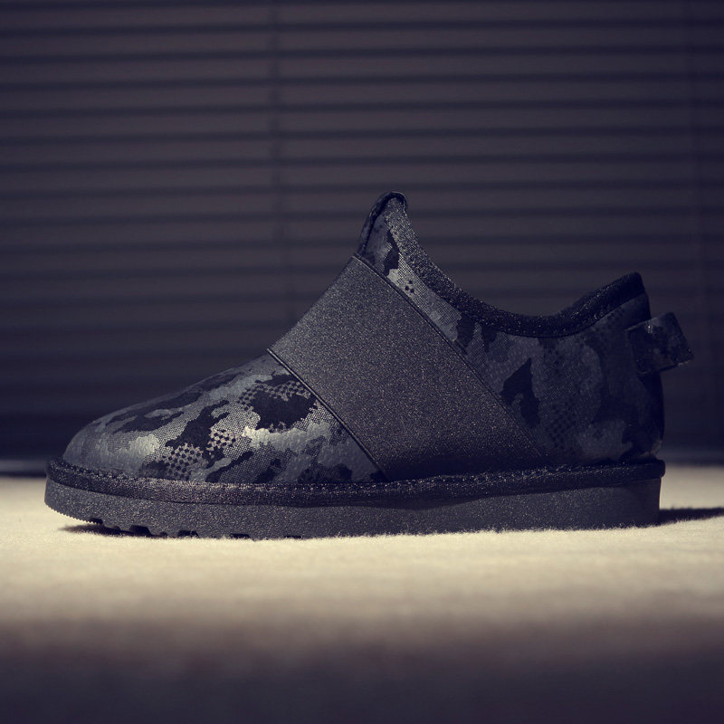 Camouflage snow boots men's short boots plus velvet warm non-slip cotton shoes waterproof winter one-foot set leather bread shoes