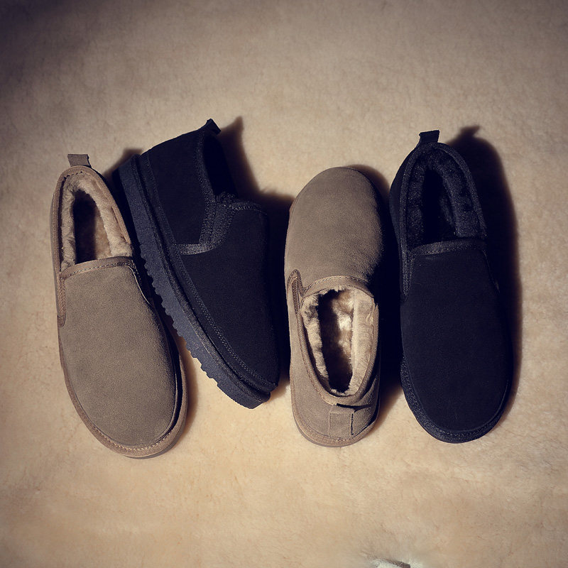 Men's Snow Boots Men's Shoes Winter Tide Short Boots Plus Velvet Warm Cotton Shoes Short Tube Leather One Foot Bread Shoes