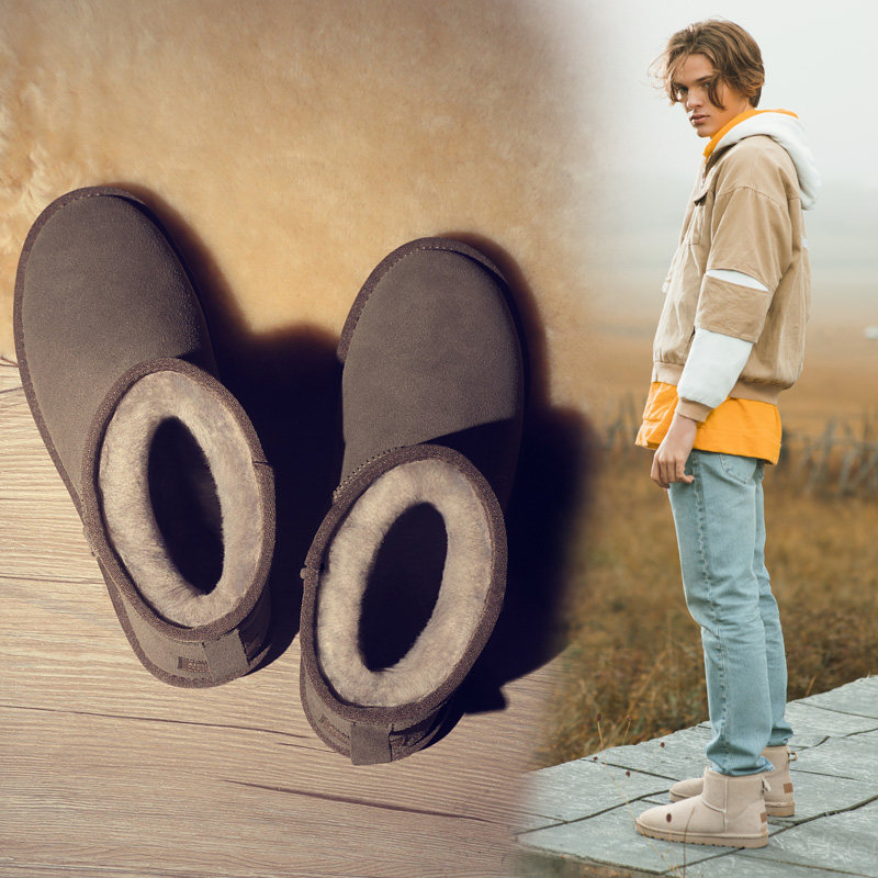 Waterproof 2020 new snow boots men sheepskin wool one-piece winter velvet thickened warm cotton shoes bread shoes