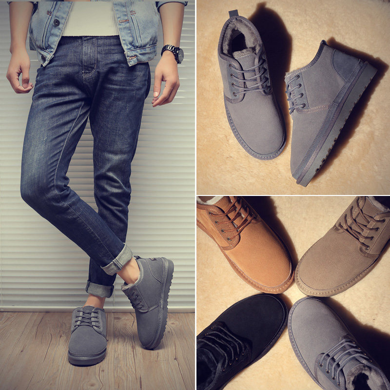 Snow boots men's shoes British winter shoes men's short boots plus velvet warm non-slip cotton shoes non-slip waterproof bread shoes