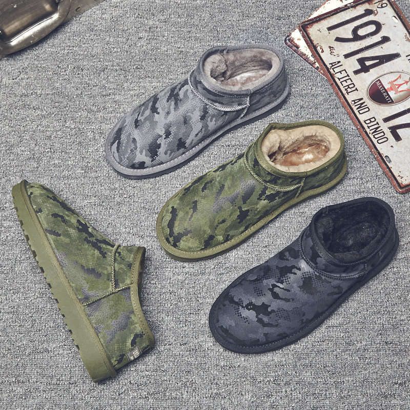 Camouflage snow boots men's shoes 2022 new winter non-slip couple short boots plus velvet warm cotton shoes tide bread shoes