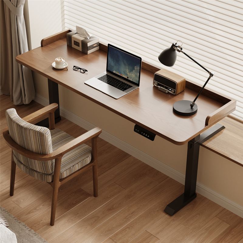 Solid Wood Electric Adjustable Bay Window Table for Home Use, Children's Study Desk, Height-Adjustable Standing Desk, Balcony Office Computer Desk
