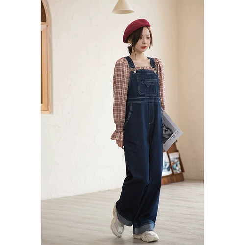 Японский джинсовый комбинезон, весенние штаны, коллекция 2021, свободный прямой крой