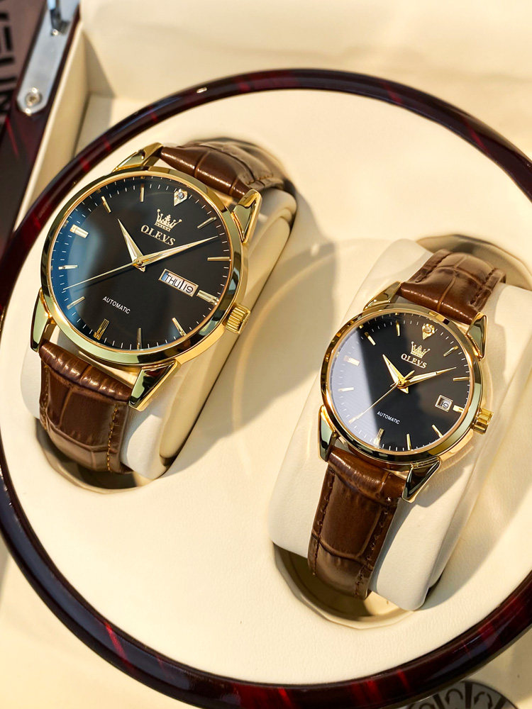 2021 new couple watch 1314 couple models a pair of mechanical watch brand waterproof luminous leather belt