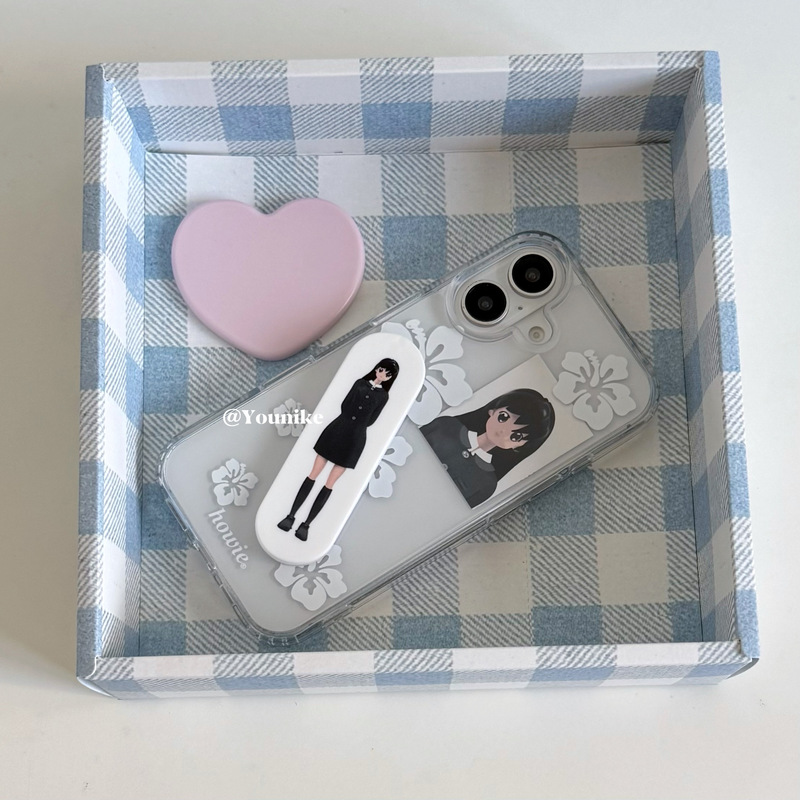 Two-Dimensional Korean Female Fashion Anime Girl Stand Case Suitable for iPhone 17 Air/17 Pro Max Protective Case Apple 16 Phone Case 16 Pro Max Protective Cover 15 Anti-Drop 13/14 Shell