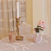 Imported vintage French luxury LACESHABBY tall feet with lid candy jar glass cover dried fruit storage jar