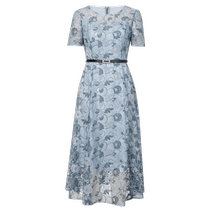 NAERSI classic round neck temperament lace short-sleeved dress for women 2024 summer new A-line skirt