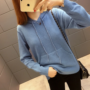 Áo len nữ trùm đầu mùa xuân 2018 mới áo len rộng trùm đầu nữ sinh viên Hàn Quốc áo khoác áo len thủy triều