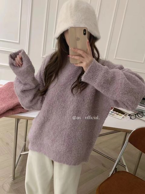 Korean style lazy style round-necked pullover sweater for women in autumn and winter soft and waxy loose versatile coat top