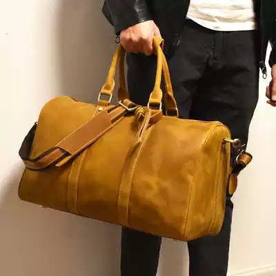 Vintage large capacity Men's handbag bag handmade Crazy Horse leather men's bag shoulder shoulder bag leather travel luggage bag