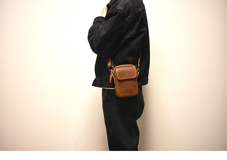 Retro Crazy Horse Leather Phone Bag Vòng đeo tay nam Band Band Top Layer Leather Shoulder Diaverse Bag Nữ Đa năng Túi da thắt lưng - Túi điện thoại túi đeo chéo da