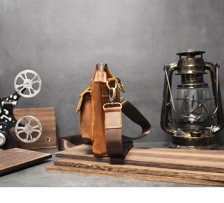 Handmade retro đa chức năng da nam túi da ngựa điên túi da điện thoại di động túi đầu tiên lớp da vai chéo túi nữ - Túi điện thoại túi đeo chéo nam lv