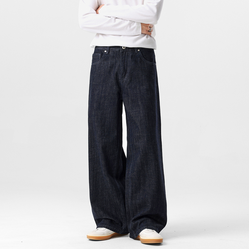 Aganonmem/Original Color Denim American-Style Jeans for Men, Autumn Old Money Casual Pants, Loose Straight-Leg Dark Blue Pants Aganonmem/Original Color Denim American-Style Jeans for Men, Autumn Old Money Casual Pants, Loose Straight-Leg Dark Blue Pants