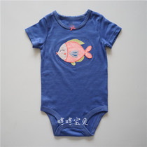 Summer paragraph baby one-piece clothes baby short sleeve full cotton khae mens and womens triangular climbing summer bag fart clothes full cotton climbing